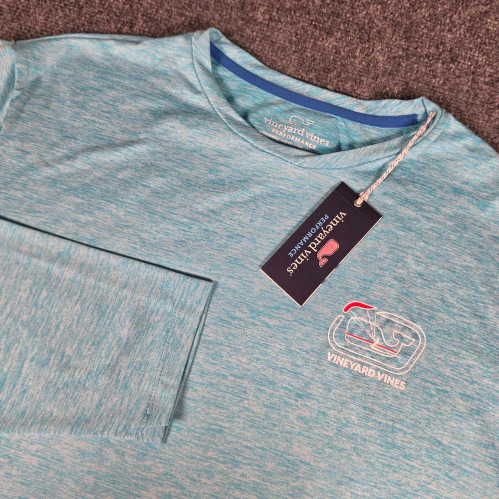 Vineyard Vines Kite Surfer Shirt Mens XL Blue Performance Long Sleeve Tee NWT